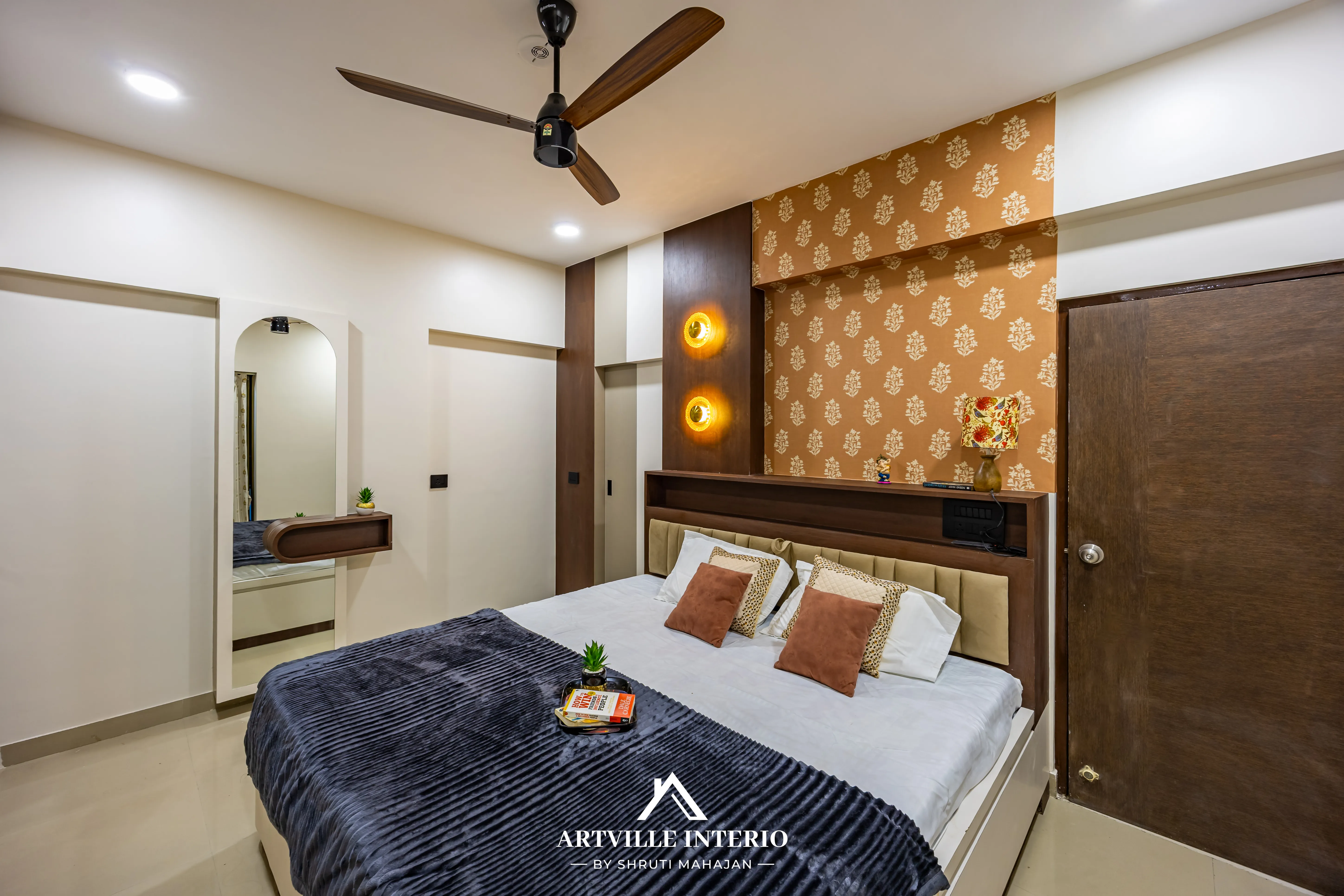 Elegant master bedroom layout designed by Artville Interio