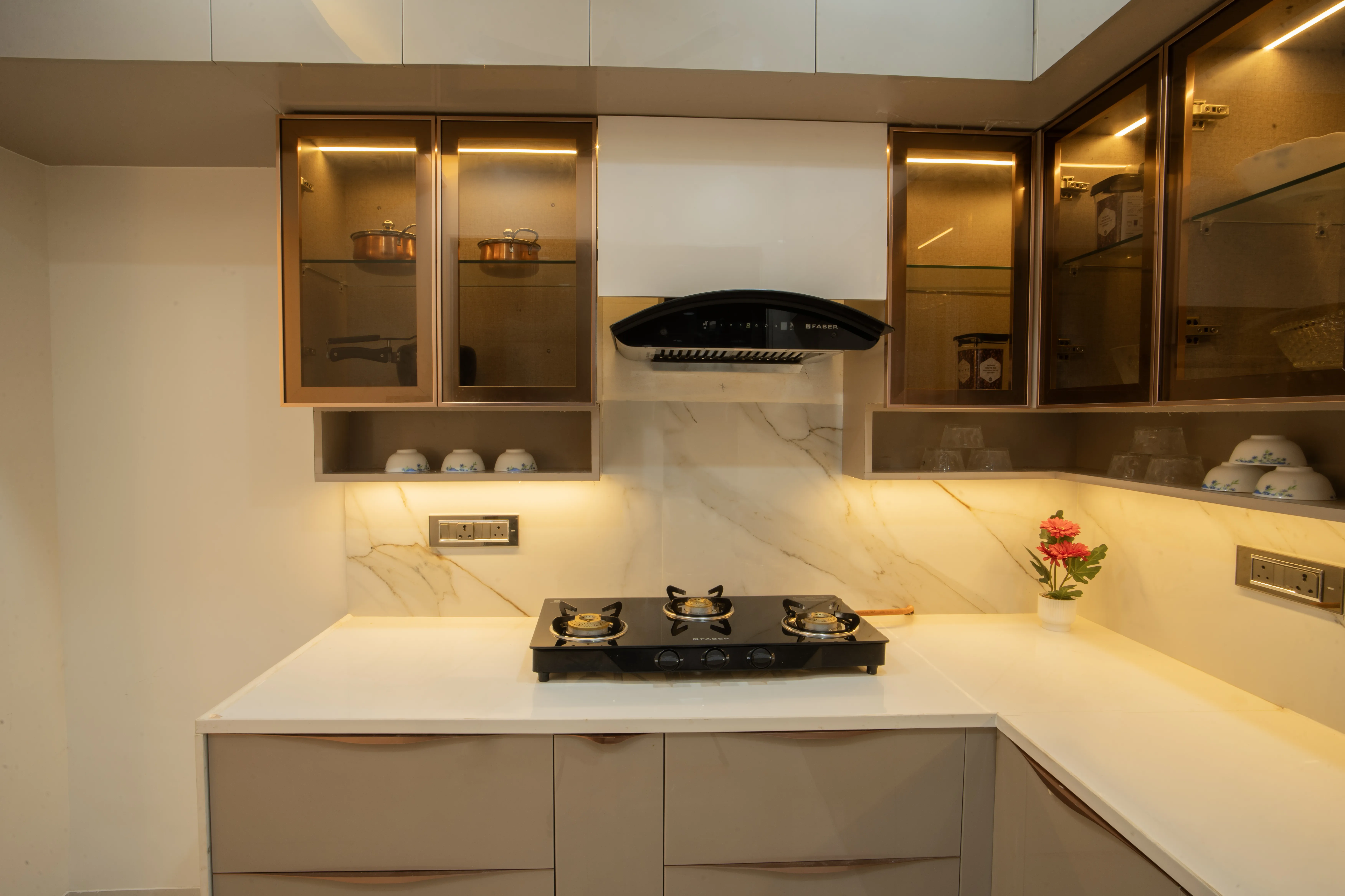 Premium kitchen island counter and custom cabinet layout showcase